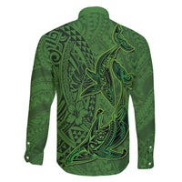 Hawaiian Whales Polynesian Art Motifs Family Matching Puletasi and Hawaiian Shirt Green Color LT03 - Polynesian Pride