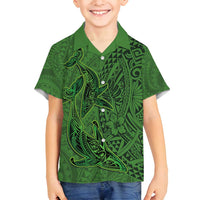 Hawaiian Whales Polynesian Art Motifs Family Matching Puletasi and Hawaiian Shirt Green Color LT03 Son's Shirt Green - Polynesian Pride