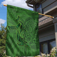 Hawaiian Whales Polynesian Art Motifs Garden Flag Green Color - Polynesian Pride
