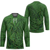 Hawaiian Whales Polynesian Art Motifs Hockey Jersey Green Color LT03 - Polynesian Pride