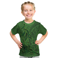 Hawaiian Whales Polynesian Art Motifs Kid T Shirt Green Color - Polynesian Pride