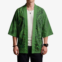 Hawaiian Whales Polynesian Art Motifs Kimono Green Color - Polynesian Pride