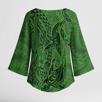 Hawaiian Whales Polynesian Art Motifs Kimono Sleeve Blouse Green Color LT03 - Polynesian Pride