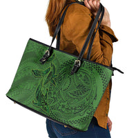 Hawaiian Whales Polynesian Art Motifs Leather Tote Bag Green Color - Polynesian Pride
