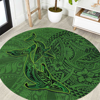 Hawaiian Whales Polynesian Art Motifs Round Carpet Green Color - Polynesian Pride