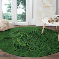 Hawaiian Whales Polynesian Art Motifs Round Carpet Green Color - Polynesian Pride