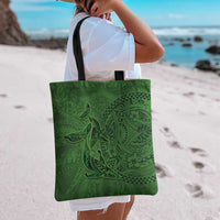 Hawaiian Whales Polynesian Art Motifs Tote Bag Green Color - Polynesian Pride