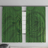 Hawaiian Whales Polynesian Art Motifs Window Curtain Green Color - Polynesian Pride