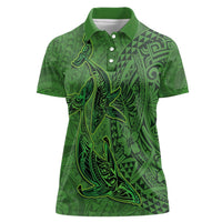 Hawaiian Whales Polynesian Art Motifs Women Polo Shirt Green Color - Polynesian Pride