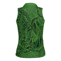 Hawaiian Whales Polynesian Art Motifs Women Sleeveless Polo Shirt Green Color - Polynesian Pride