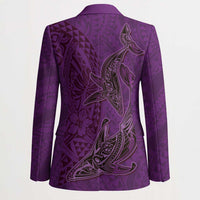 Hawaiian Whales Polynesian Art Motifs Blazer Purple Color LT03 - Polynesian Pride