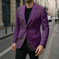 Hawaiian Whales Polynesian Art Motifs Blazer Purple Color LT03 - Polynesian Pride