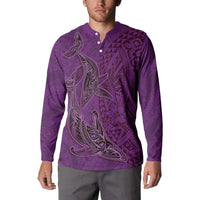 Hawaiian Whales Polynesian Art Motifs Button Sweatshirt Purple Color LT03 - Polynesian Pride