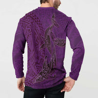 Hawaiian Whales Polynesian Art Motifs Button Sweatshirt Purple Color LT03 - Polynesian Pride