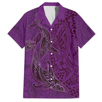 Hawaiian Whales Polynesian Art Motifs Family Matching Short Sleeve Bodycon Dress and Hawaiian Shirt Purple Color - Polynesian Pride