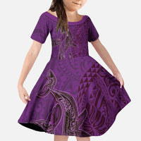 Hawaiian Whales Polynesian Art Motifs Family Matching Summer Maxi Dress and Hawaiian Shirt Purple Color - Polynesian Pride