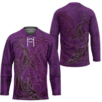 Hawaiian Whales Polynesian Art Motifs Hockey Jersey Purple Color - Polynesian Pride