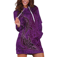 Hawaiian Whales Polynesian Art Motifs Hoodie Dress Purple Color - Polynesian Pride
