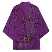 Hawaiian Whales Polynesian Art Motifs Kimono Purple Color - Polynesian Pride
