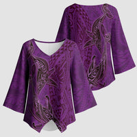 Hawaiian Whales Polynesian Art Motifs Kimono Sleeve Blouse Purple Color LT03 - Polynesian Pride