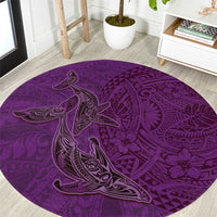 Hawaiian Whales Polynesian Art Motifs Round Carpet Purple Color - Polynesian Pride