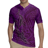 Hawaiian Whales Polynesian Art Motifs Rugby Jersey Purple Color - Polynesian Pride