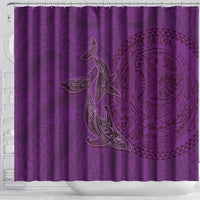 Hawaiian Whales Polynesian Art Motifs Shower Curtain Purple Color - Polynesian Pride