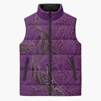 Hawaiian Whales Polynesian Art Motifs Sleeveless Puffer Jacket Purple Color LT03 Unisex Purple - Polynesian Pride
