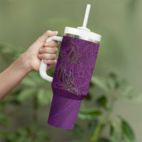Hawaiian Whales Polynesian Art Motifs Tumbler With Handle Purple Color - Polynesian Pride