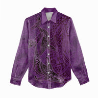 Hawaiian Whales Polynesian Art Motifs Women Casual Shirt Purple Color - Polynesian Pride