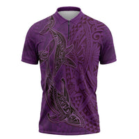 Hawaiian Whales Polynesian Art Motifs Zipper Polo Shirt Purple Color LT03 Purple - Polynesian Pride