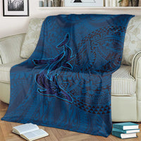 Hawaiian Whales Polynesian Art Motifs Blanket Blue Color - Polynesian Pride