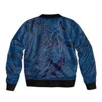 Hawaiian Whales Polynesian Art Motifs Bomber Jacket Blue Color - Polynesian Pride