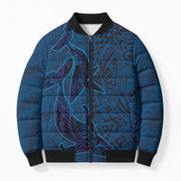 Hawaiian Whales Polynesian Art Motifs Bomber Puffer Jacket Blue Color LT03 Unisex Blue - Polynesian Pride