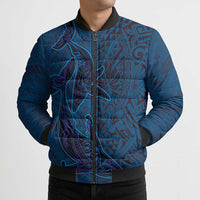 Hawaiian Whales Polynesian Art Motifs Bomber Puffer Jacket Blue Color LT03 - Polynesian Pride