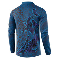 Hawaiian Whales Polynesian Art Motifs Button Sweatshirt Blue Color LT03 - Polynesian Pride