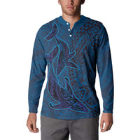 Hawaiian Whales Polynesian Art Motifs Button Sweatshirt Blue Color LT03 - Polynesian Pride