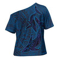Hawaiian Whales Polynesian Art Motifs Cross Shoulder Shirt Blue Color LT03 - Polynesian Pride