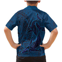 Hawaiian Whales Polynesian Art Motifs Family Matching Mermaid Dress and Hawaiian Shirt Blue Color - Polynesian Pride