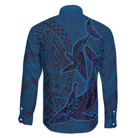 Hawaiian Whales Polynesian Art Motifs Family Matching Puletasi and Hawaiian Shirt Blue Color - Polynesian Pride