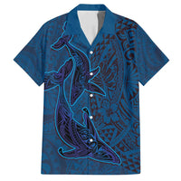 Hawaiian Whales Polynesian Art Motifs Family Matching Summer Maxi Dress and Hawaiian Shirt Blue Color - Polynesian Pride