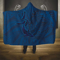 Hawaiian Whales Polynesian Art Motifs Hooded Blanket Blue Color - Polynesian Pride