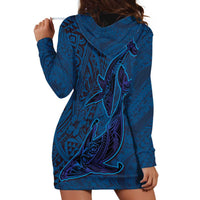 Hawaiian Whales Polynesian Art Motifs Hoodie Dress Blue Color - Polynesian Pride