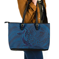 Hawaiian Whales Polynesian Art Motifs Leather Tote Bag Blue Color LT03 - Polynesian Pride