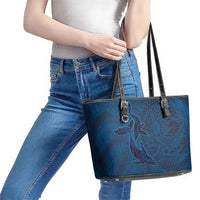 Hawaiian Whales Polynesian Art Motifs Leather Tote Bag Blue Color LT03 - Polynesian Pride