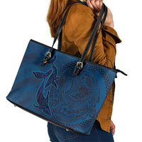 Hawaiian Whales Polynesian Art Motifs Leather Tote Bag Blue Color LT03 - Polynesian Pride