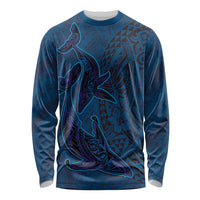 Hawaiian Whales Polynesian Art Motifs Long Sleeve Shirt Blue Color LT03 Unisex Blue - Polynesian Pride