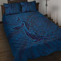 Hawaiian Whales Polynesian Art Motifs Quilt Bed Set Blue Color - Polynesian Pride