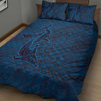 Hawaiian Whales Polynesian Art Motifs Quilt Bed Set Blue Color - Polynesian Pride