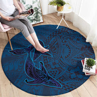Hawaiian Whales Polynesian Art Motifs Round Carpet Blue Color - Polynesian Pride